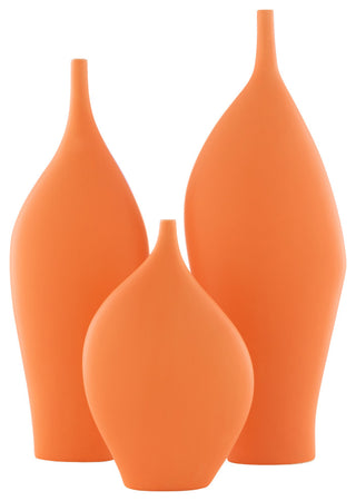 Neo Modern Orange Bottle Neck Vases, 3-Piece Set