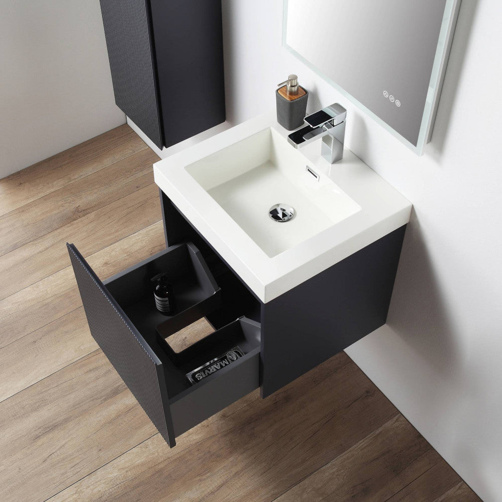 Floating Bathroom Vanity with Sink, Wall Mounted Vanity, Blue, 20" W/ Sink, Side Cabinet