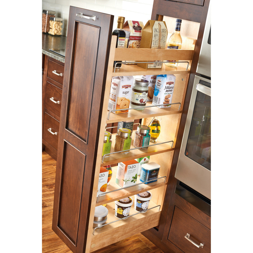 Wood Tall Cabinet Pull Out Pantry Organizer With Soft Close, 14"