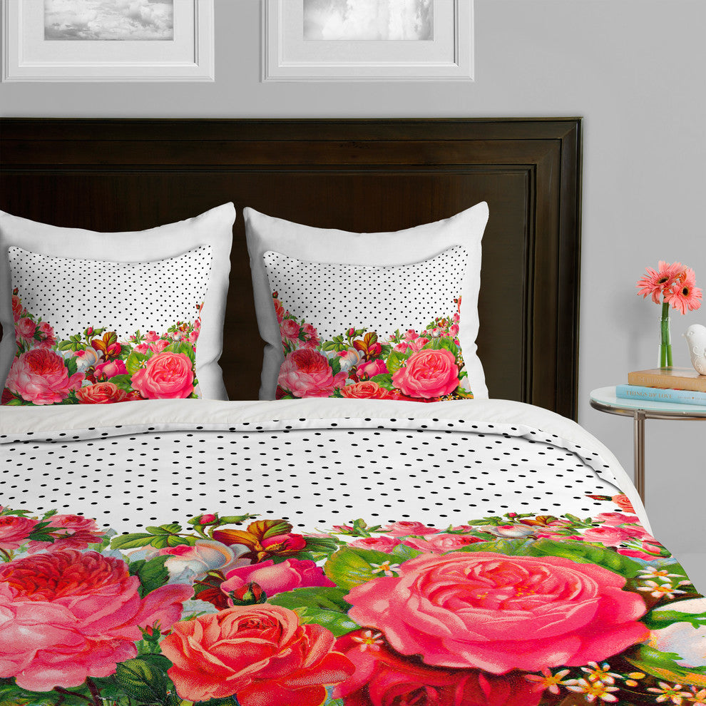 Deny Designs Allyson Johnson Bold Floral And Dots Duvet Cover, Lightweight