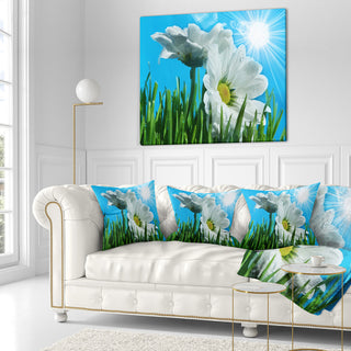 Beautiful Chamomiles in Bright Sunlight Floral Throw Pillow, 18"x18"