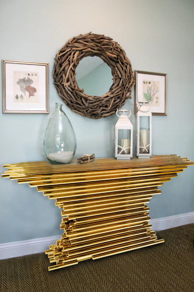 Console Table Furniture, Gold, 58"x16"x32"
