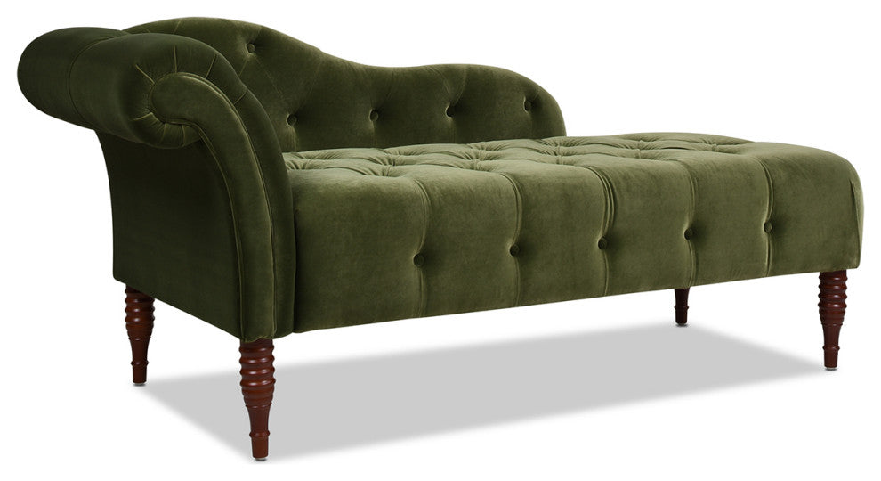 Samuel Velvet Tufted Chaise Lounge, Right-Arm Facing, Olive Green Performance Velvet