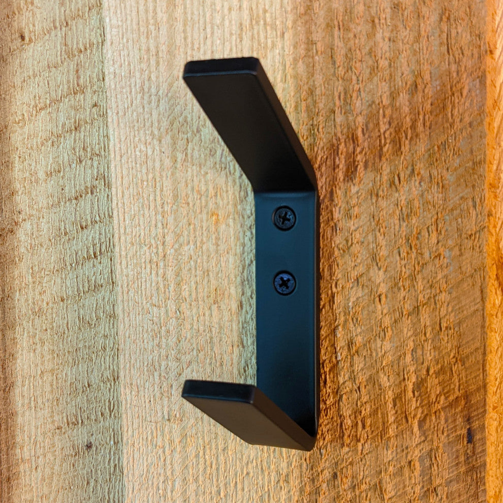 (4) Double Coat Hook Tilted Black Steel Iron Modern Farmhouse Rustic Industrial