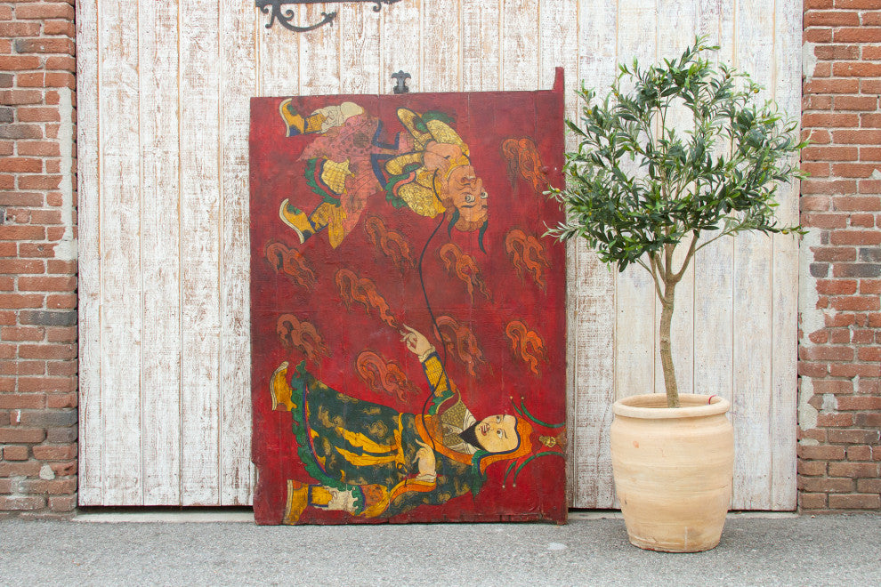 Impressive Antique Tibetan Painted Leather Door