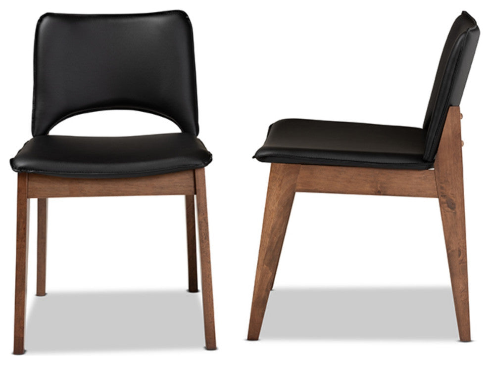 Afton Black Faux Leather and Walnut Brown Finished Wood 2-Piece Dining Chair Set
