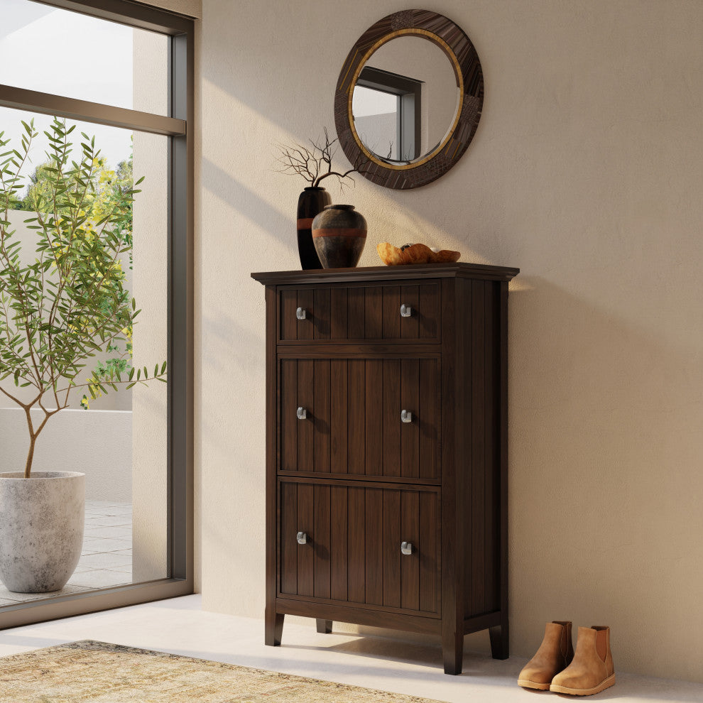 Acadian Solid Wood Entryway Shoe Storage Cabinet, Brunette Brown