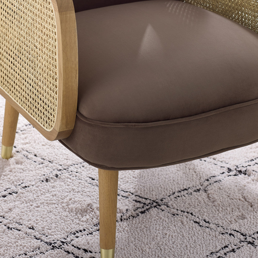 Modern Mocha Velvet With Cane Accent Chair