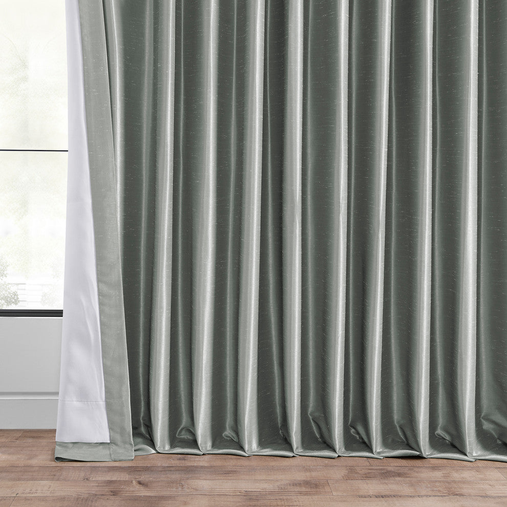Blackout Extra Wide Vintage Textured Faux Dupioni Curtain, Silver, 100"x108"