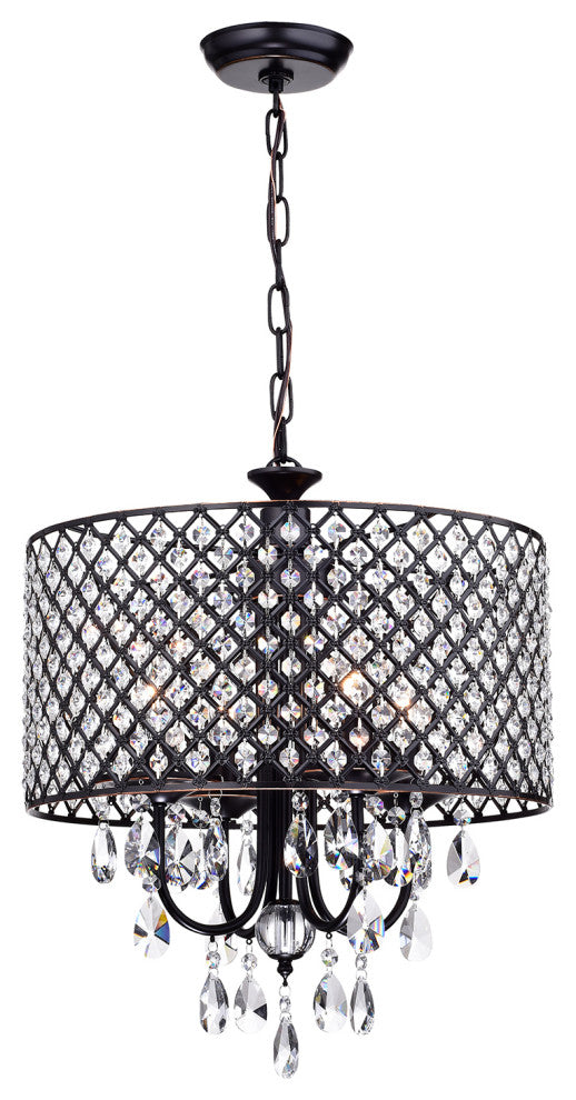 Marya 4-Light Oil Rubbed Bronze Round Beaded Drum Chandelier Crystals Glam