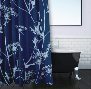 70"Wx73"L Windy Blossom Shower Curtain, Navy