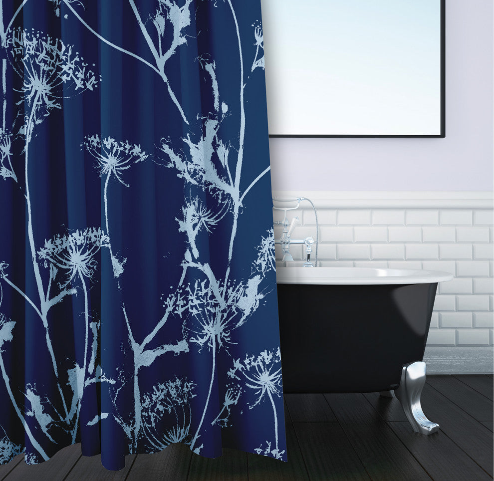 70"Wx73"L Windy Blossom Shower Curtain, Navy