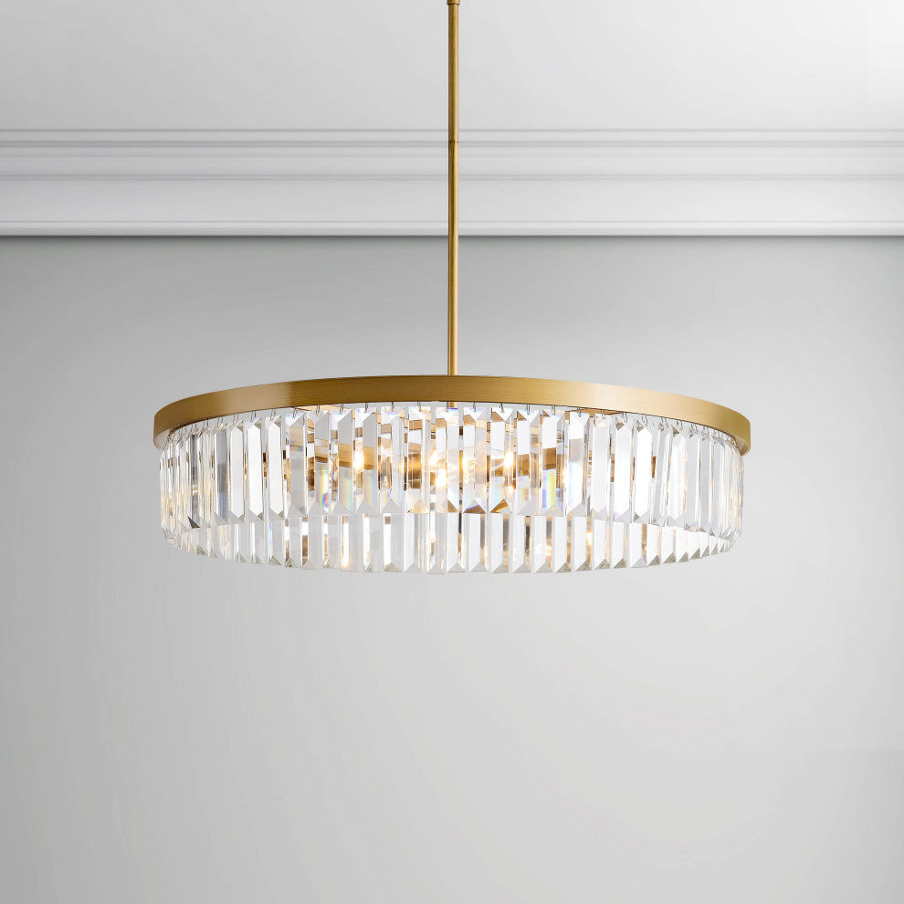 Eva Brushed Brass 6-light Glam Crystal Glass Prism Drum Chandelier