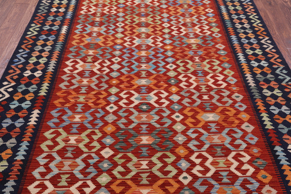 6' 3" X 8' 7" Flat Weave Kilim Reversible Wool On Wool Rug Q9481