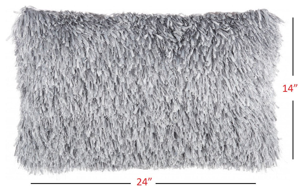 Long Gray Shag Throw Pillow