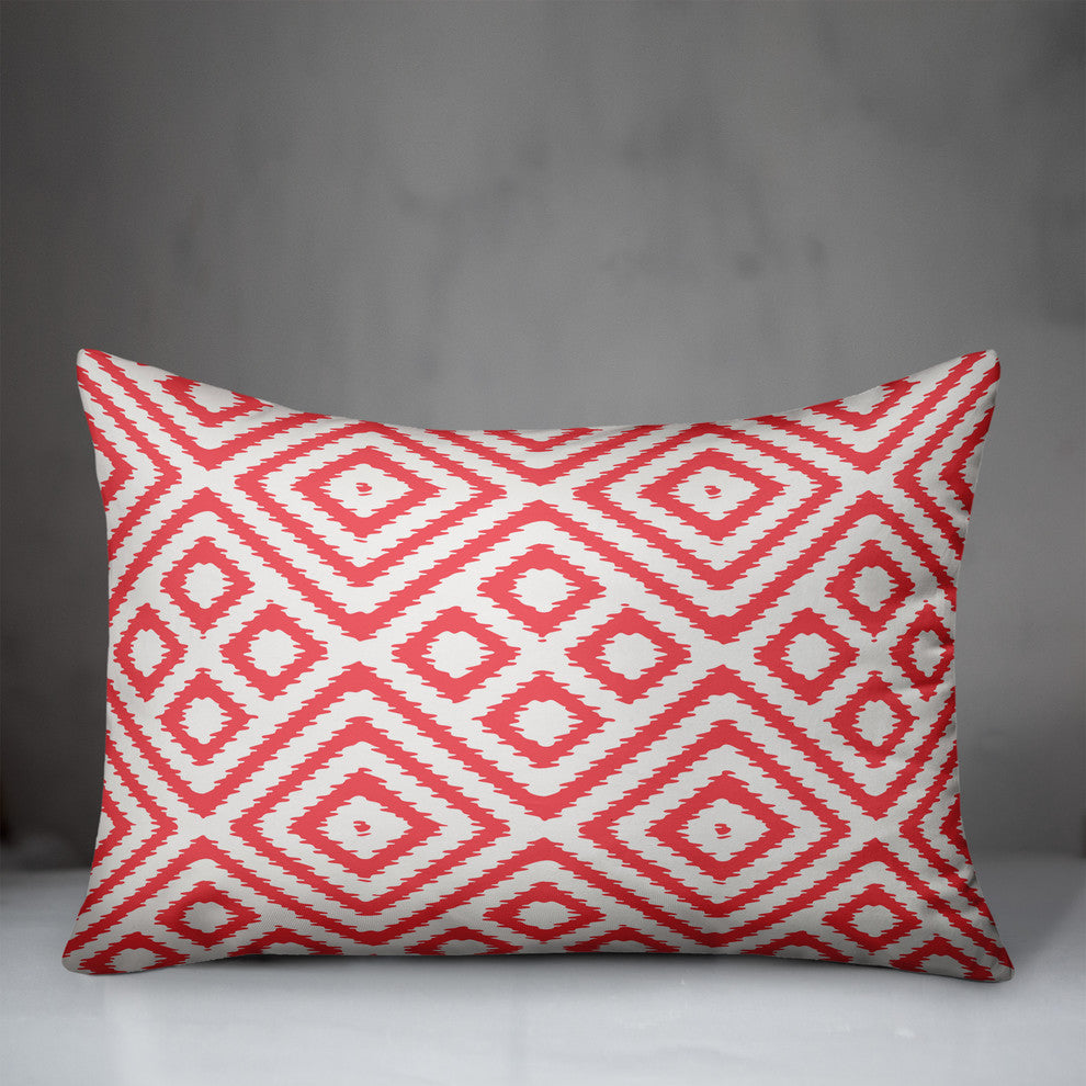 Coral and White Ikat Outdoor Throw Pillow, 14x20
