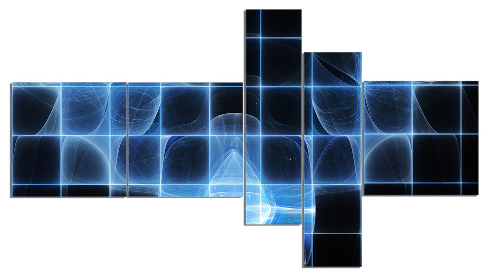 Bright Blue Bat on Radar Screen, Abstract Canvas Art Print, 60"x32", 5 panels