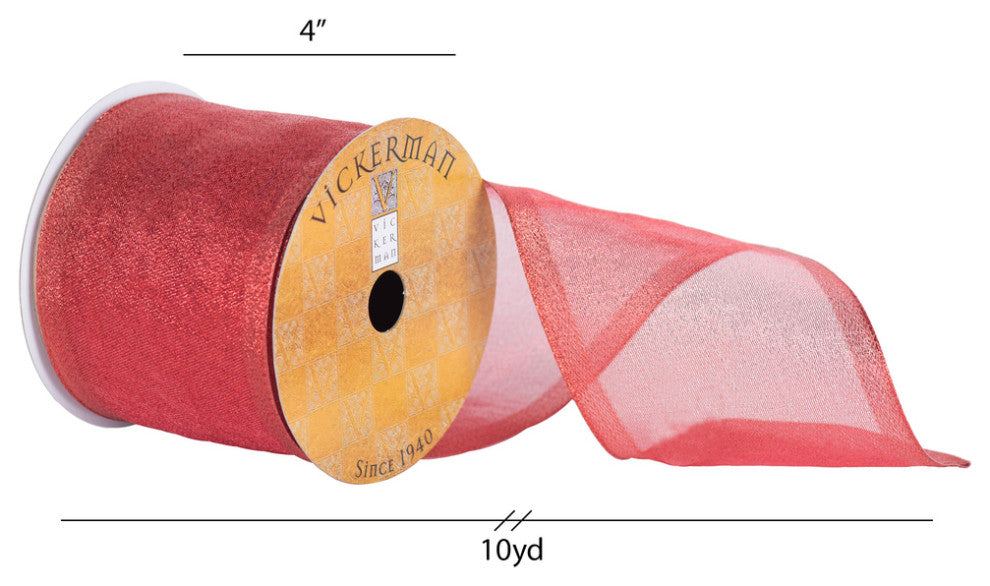 Shiny Wired Edge Christmas Ribbon, Red, 4" x 10yd