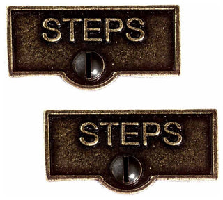 Switch Plate Tags STEPS Name Signs Labels Cast Brass Set of 2
