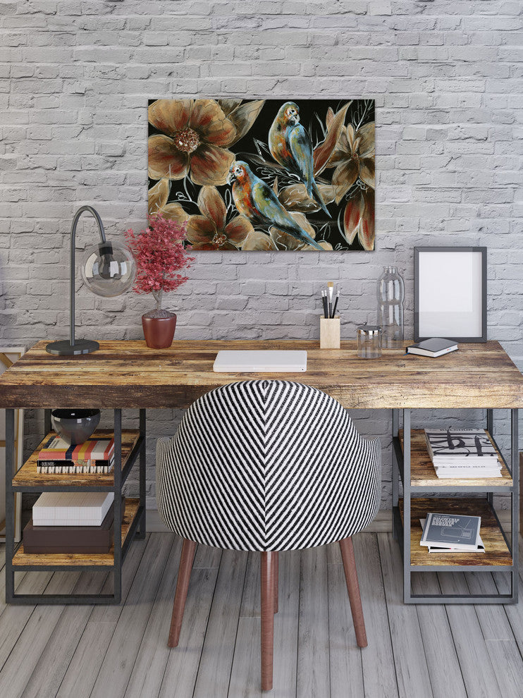 "Bronzing Bird Couple I" Painting Print on Wrapped Canvas, 36"x24"
