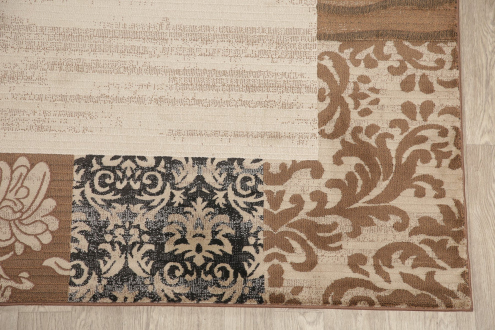 Modern Synthetic Pile Border Carpet Rustic Turkish Area Rug, Beige, 10'6"x7'10