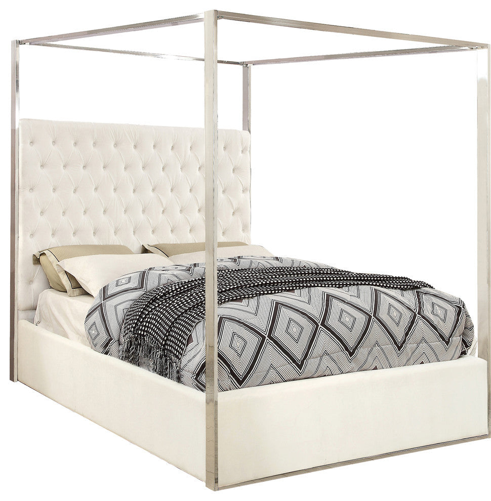 Porter Velvet Bed, White, Queen