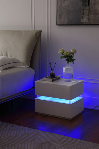 Modern Night Stand with Human Induction Atmosphere Lamp, White, No Wireless Charging