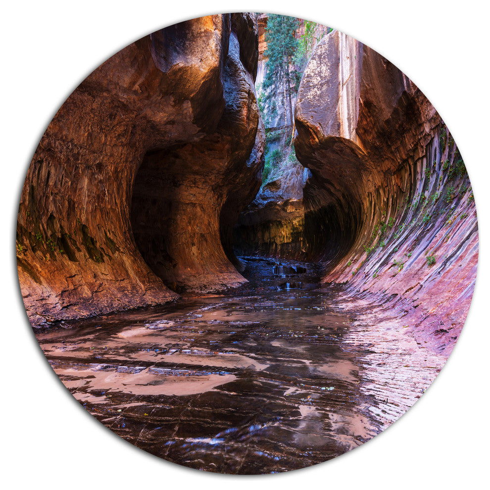 Cave In Zion National Park Utah, Landscape Disc Metal Artwork, 36"
