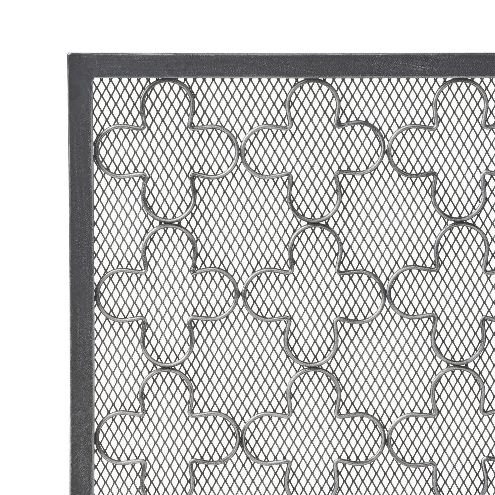 Uriah Modern Single PanelIron Firescreen, Black Brushed Silver Finish