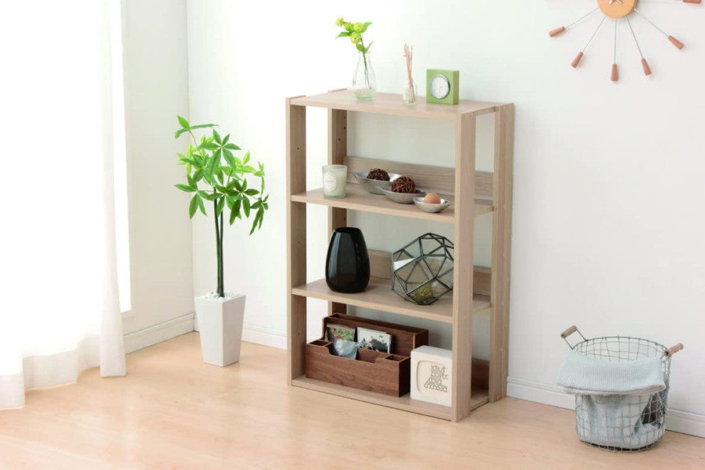 3-Shelf Wide Open Wood Shelving Unit, Natural