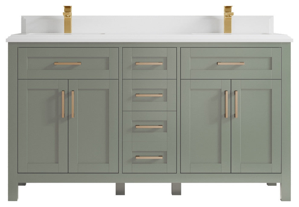 Cambridge 60" Double Bathroom Vanity in Evergreen 1.5" White Quartz
