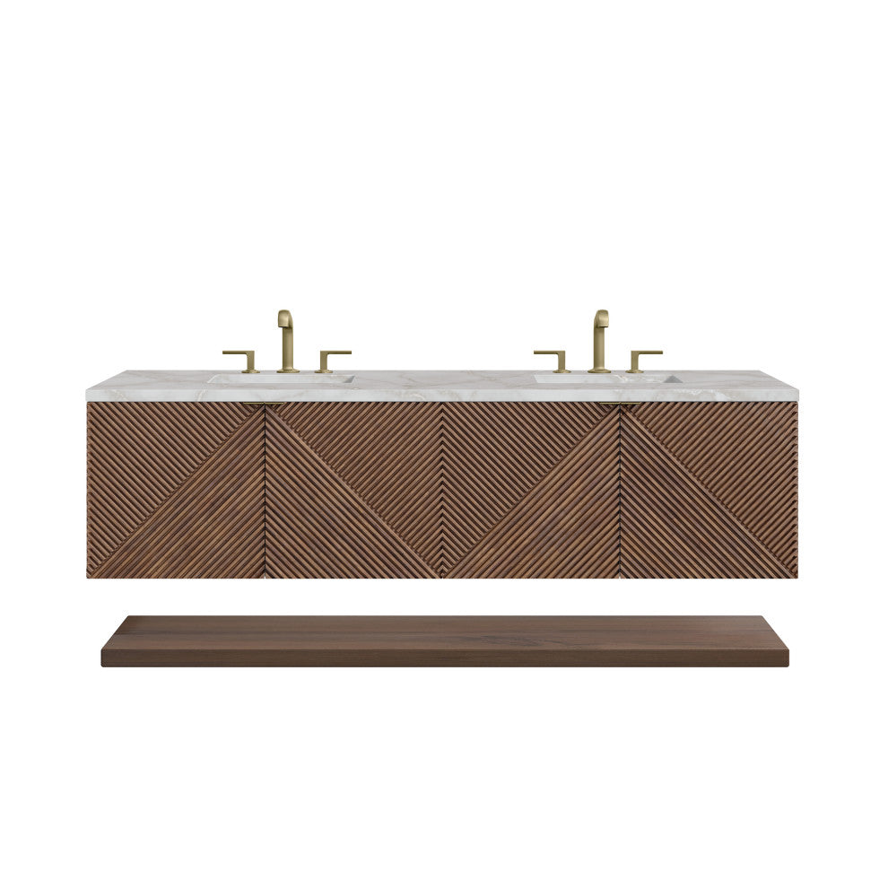 James Martin Marcello Bath Vanity, Chestnut, 72", Victorian Silver, Three-Hole