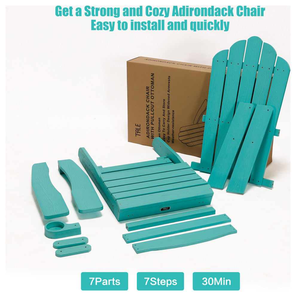 Adirondack Oversized Chair, Pullout Ottoman With Cup Holder, Green