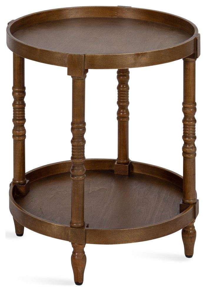 Bellport Round Wood Side Table with Shelf, Rustic Brown