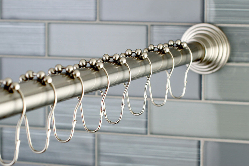 Kingston Brass Adjustable Shower Curtain Rod With Ring Combo, Brushed Nickel