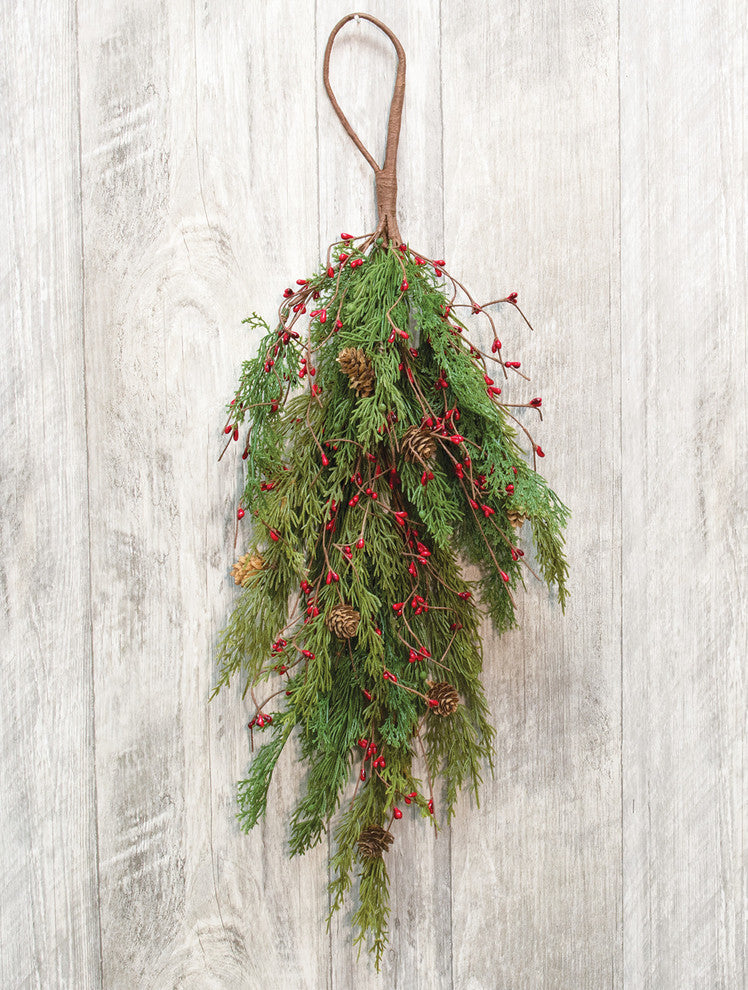 Evergreen Pine With Red Pips Teardrop