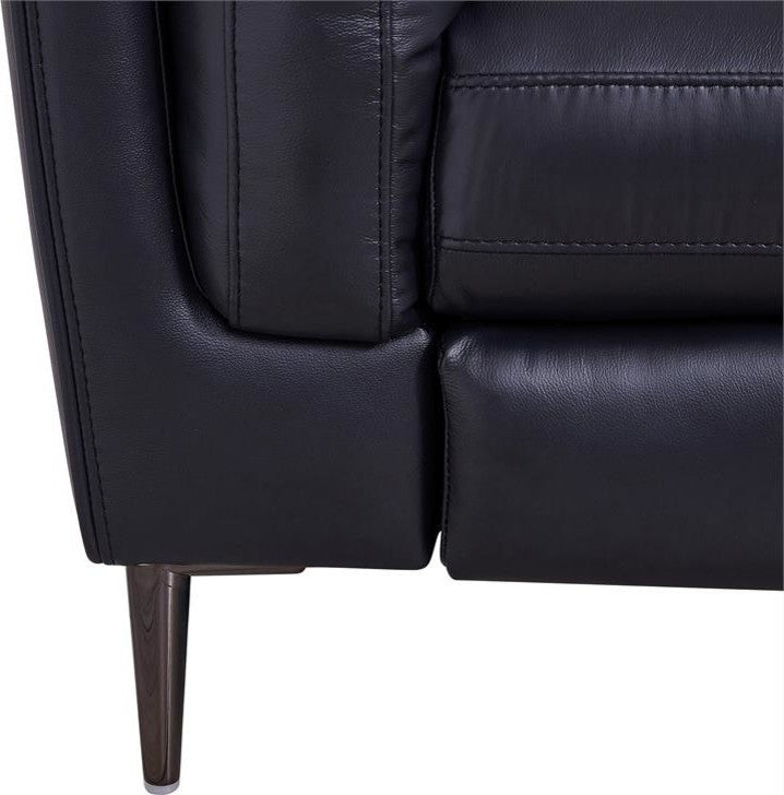 Primrose Contemporary Loveseat In Dark Metal Finish And Navy Genuine Leather