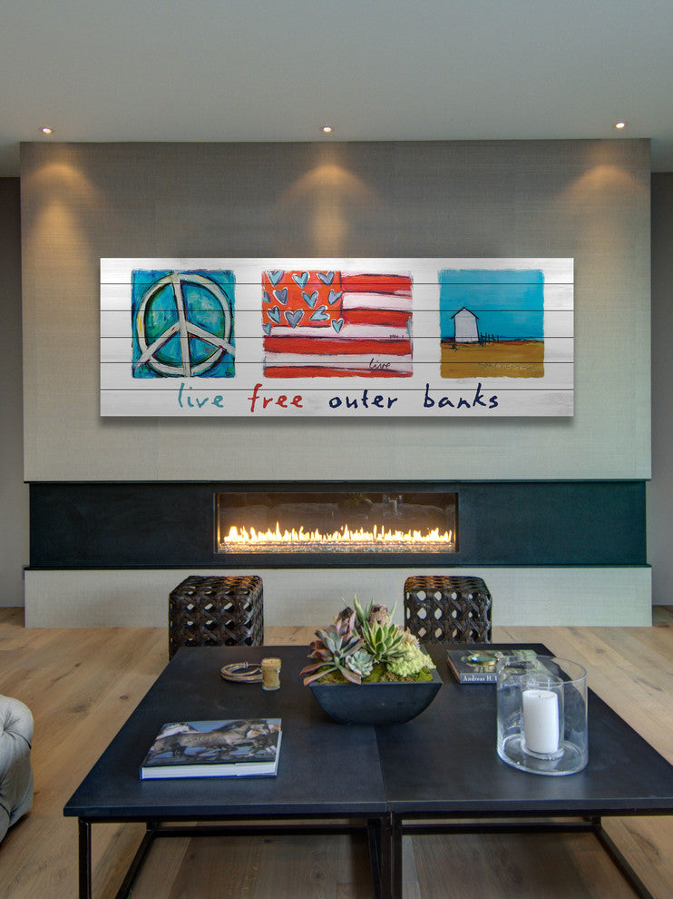 "Live Free Outer Banks" Print on White Pine Wood by Tori Campisi