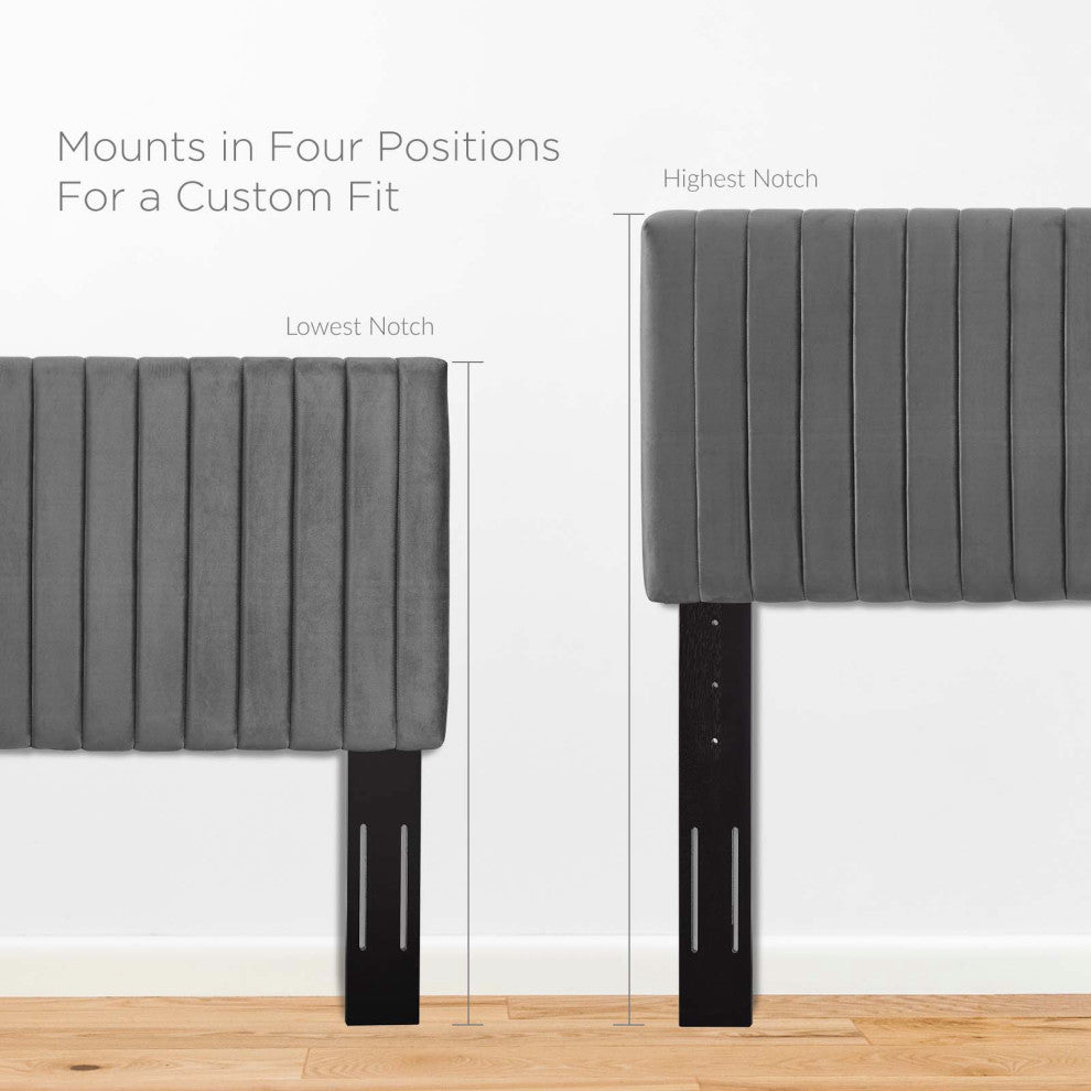 Contemporary Modern Full and Queen Size Headbaord, Velvet Fabric, Grey Gray