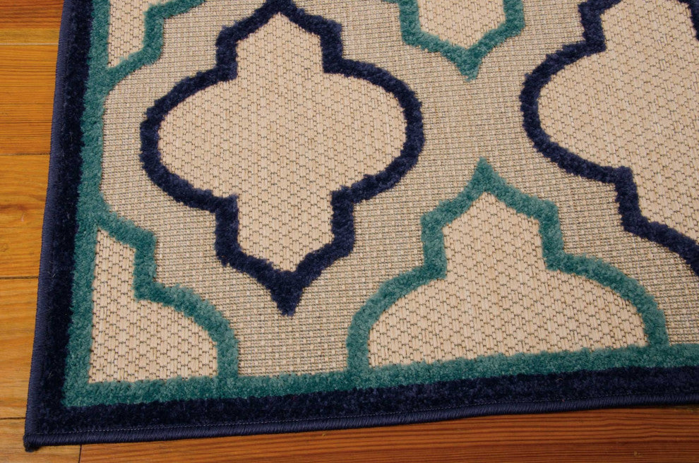 8 x 11 Navy Blue Trellis Indoor Outdoor Area Rug