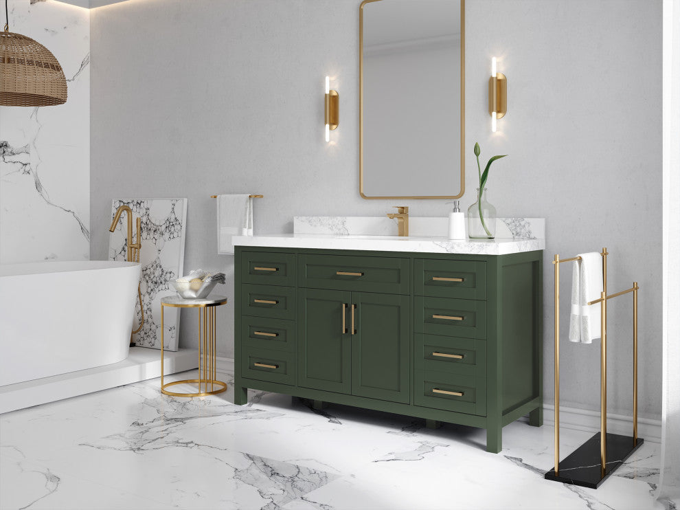Cambridge 60 Single Bathroom Vanity in Pewter Green 2" White Quartz