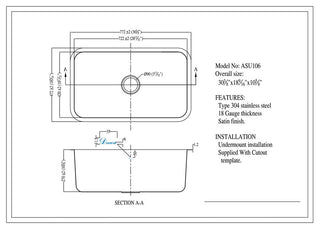 Dawn ASU106 Undermount Rounded Single Bowl Kitchen Sink