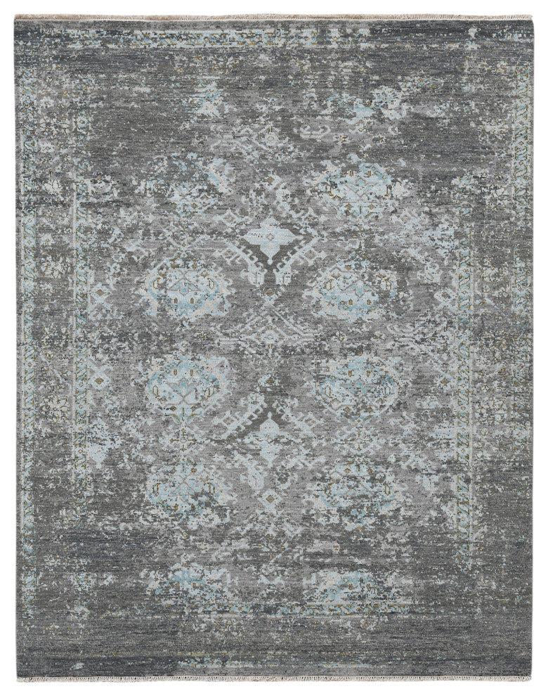 Naomi Teri Silver Knotted Wool Area Rug, 8'x10'