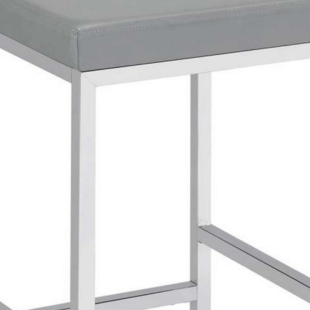 Vanity Stool with Leatherette Seat and Tubular Frame, Gray