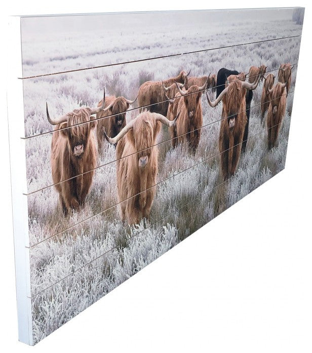 Angelic Highland Cow Herd Wood Plank Wall Art