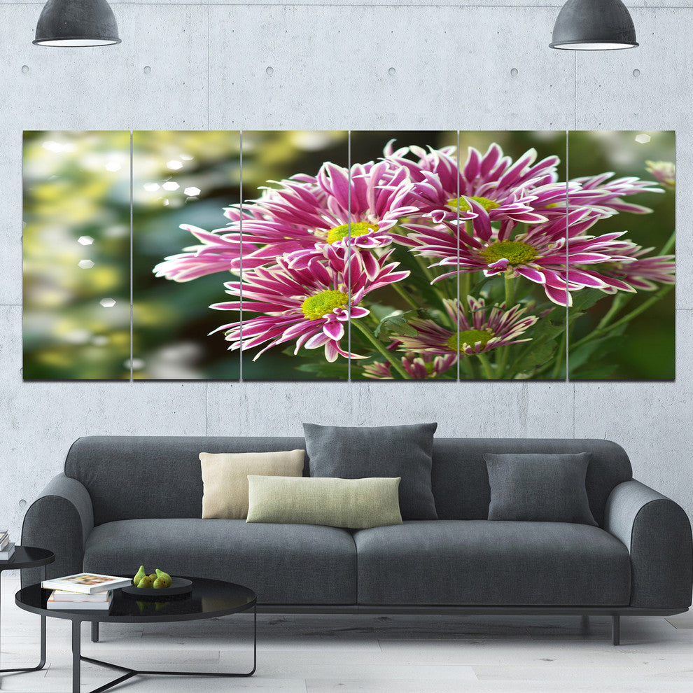 Purple Chrysanthemum Flower, Floral Canvas Art Print, 70"x28", 6 Panels