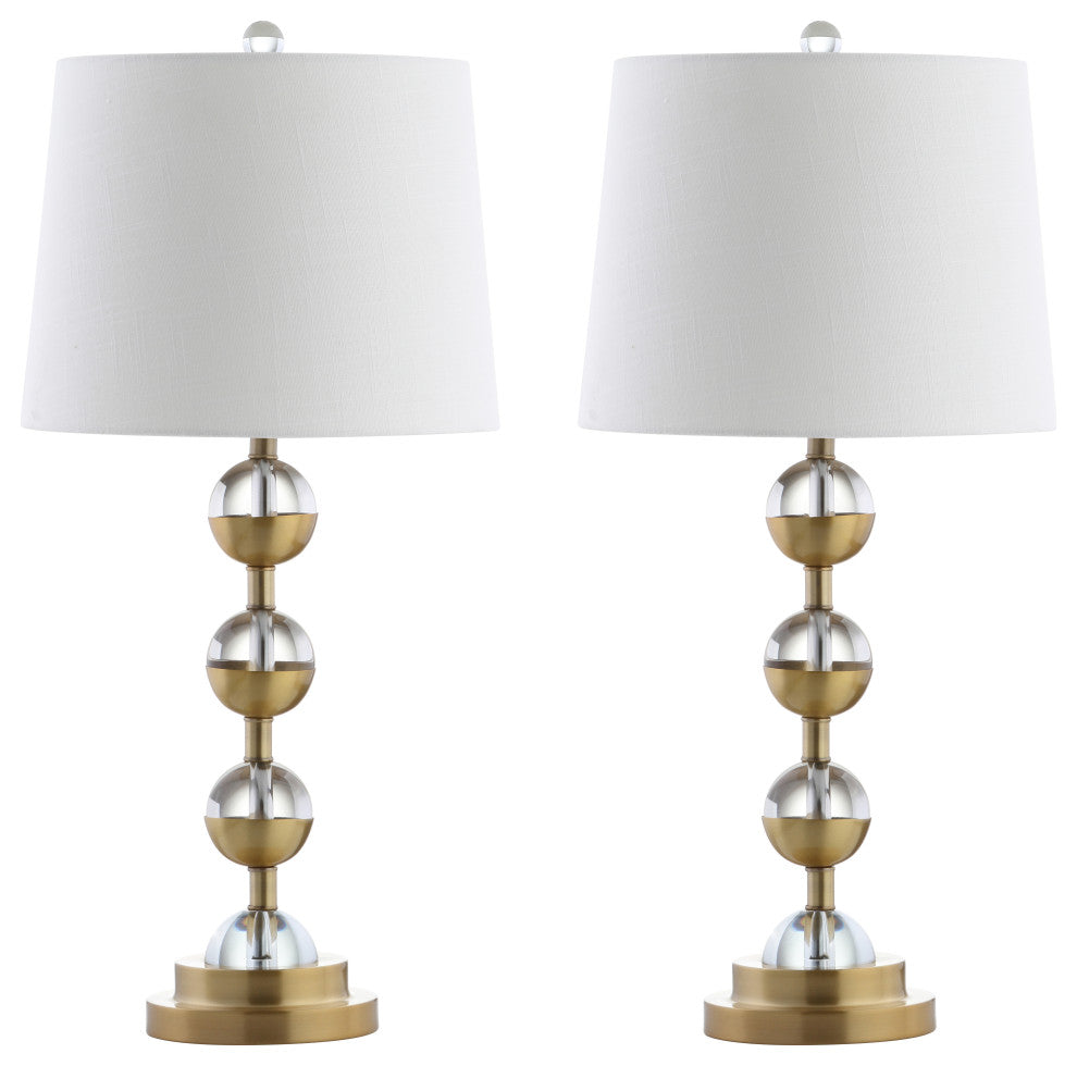 Avery 27.5" Crystal Table Lamp, Clear and Brass Gold, Set of 2