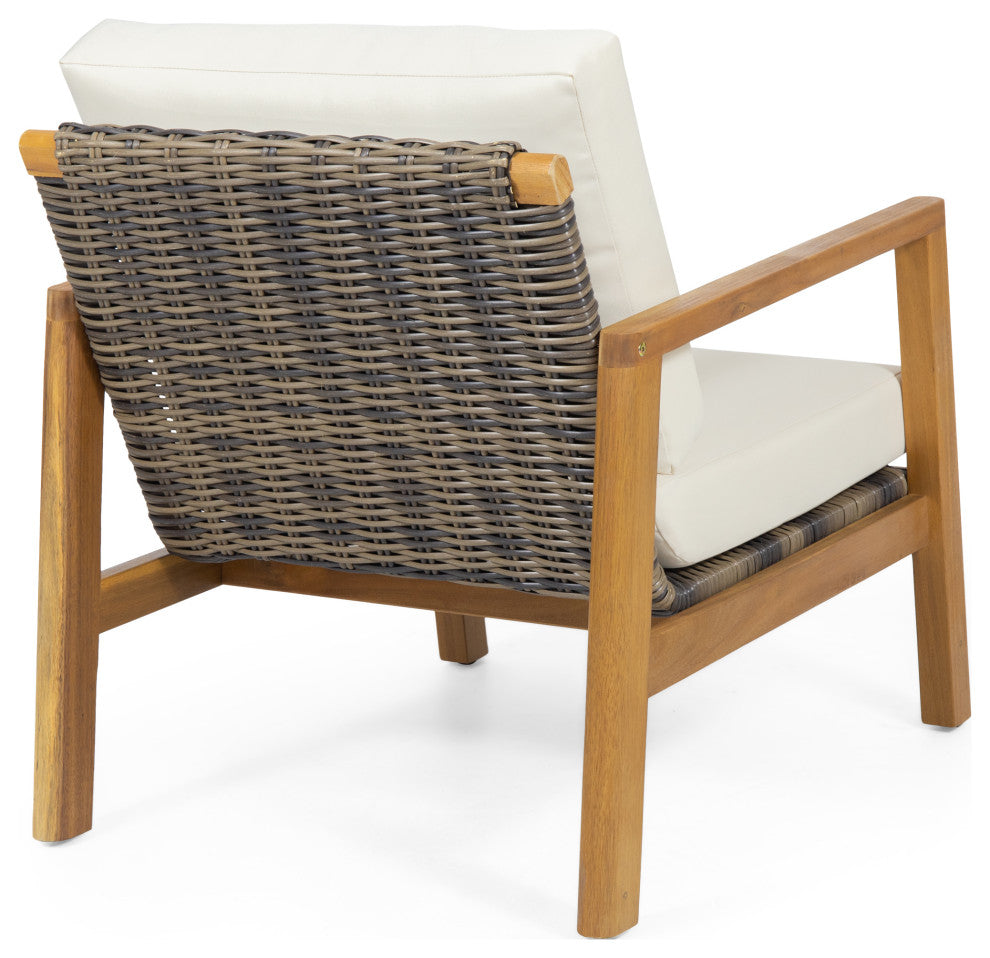 Kedan Outdoor Acacia Wood and Wicker Club Chair