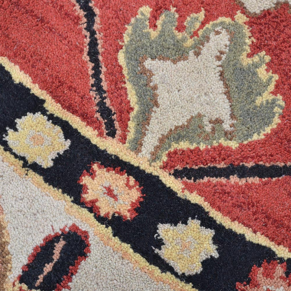 HAND TUFTED WOOL ECO-FRIENDLY AREA RUGS - Round,Red Cream,Oriental