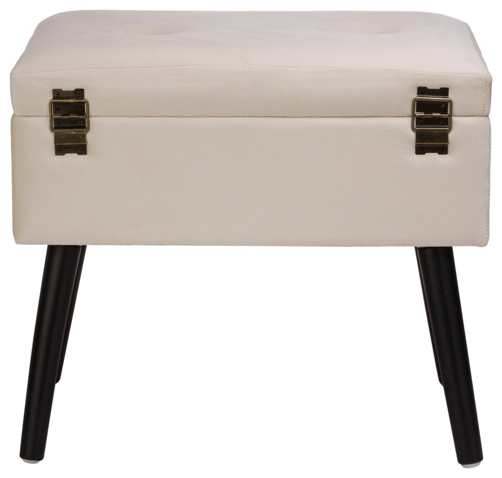 19.69"L Velvet Upholstered Storage Stool, Seashell White